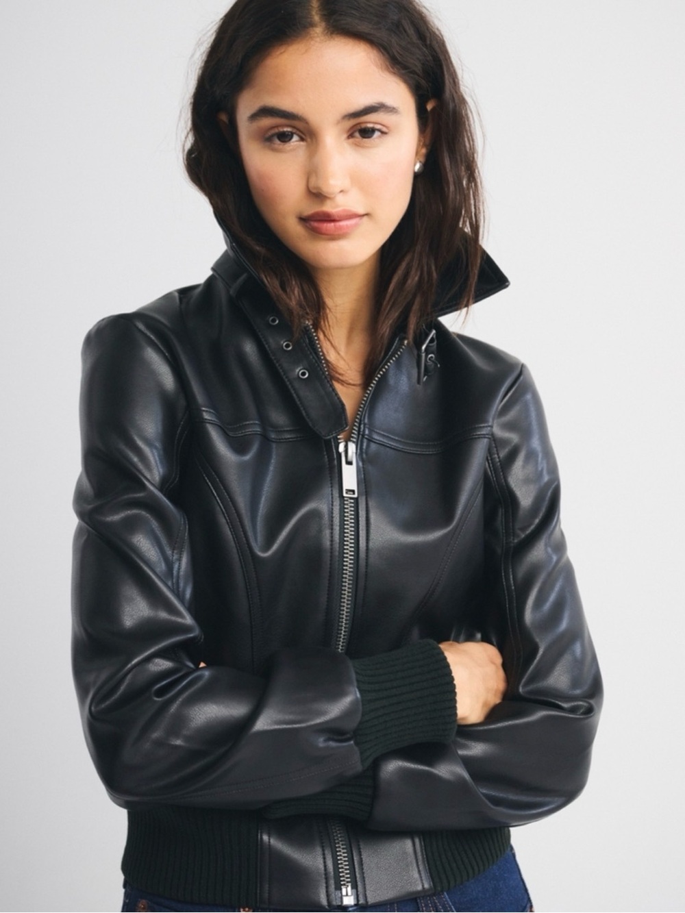 Abercrombie & Fitch Black Faux-Leather Bomber Jacket